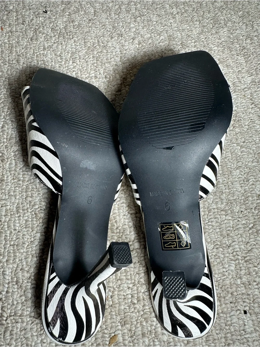 Mystic Zebra-Pattern Slide Heels - Black & White